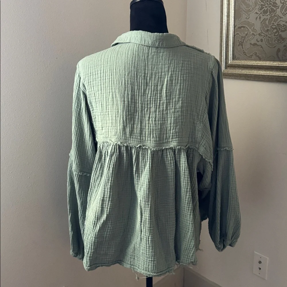 Ces Femme Olive Gauze Peasant Top